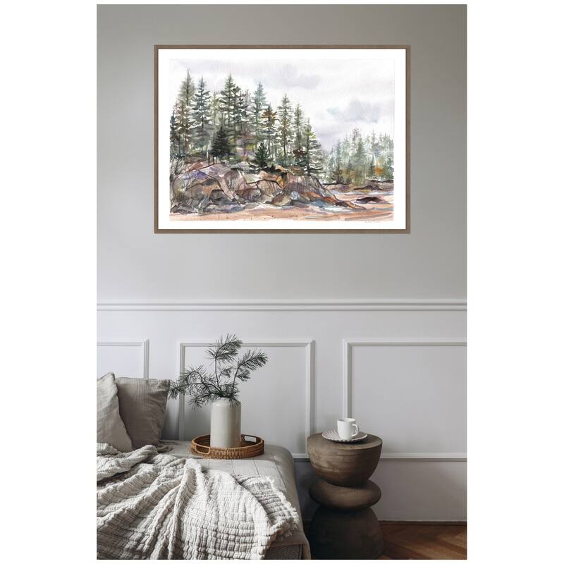 Kate and Laurel Sylvie Framed Canvas Pine Trees on Rocky Coast by Patricia Shaw