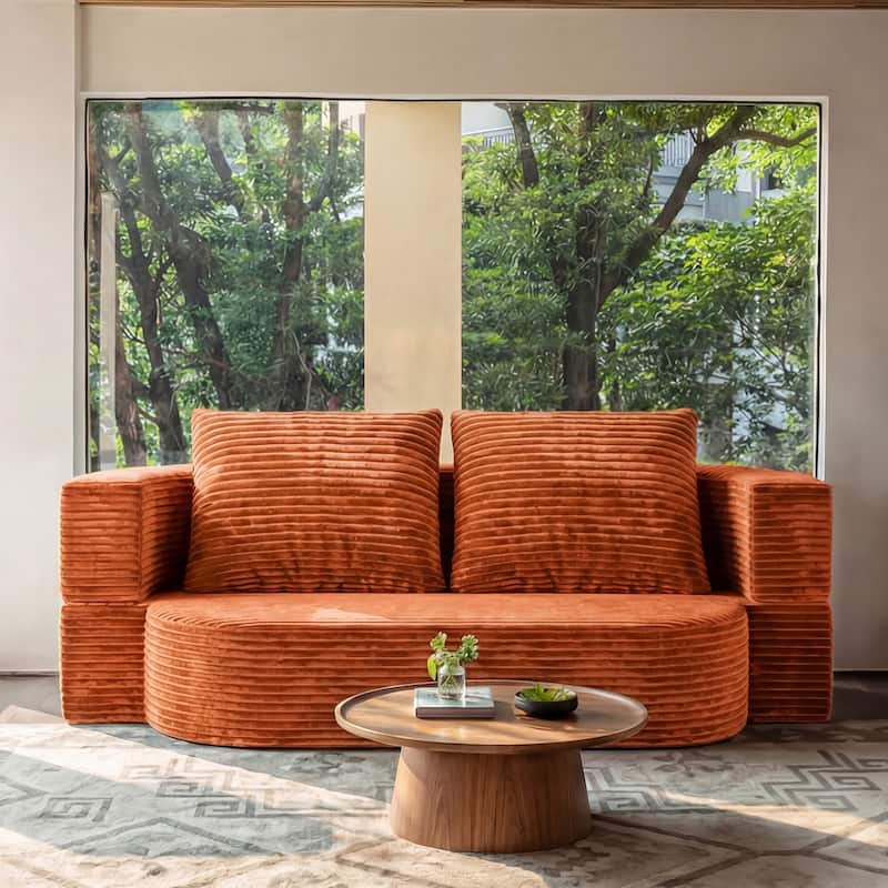 78.7" Full-Size Folding Sofa Bed, Sleeper Futon Loveseat, Plush Corduroy Foam-Filled Couch