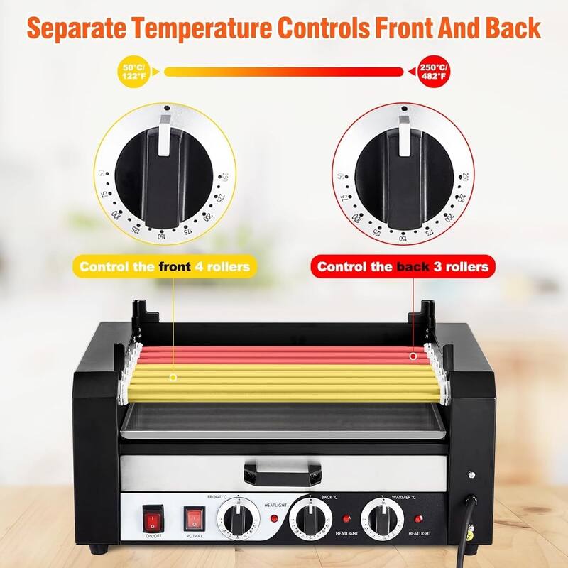 Hot Dog Roller with Warming Drawer, Stainless Steel Sausage Grill