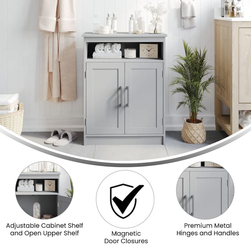 Modern Bathroom Storage Cabinet with Magnetic Close Doors and Shelves