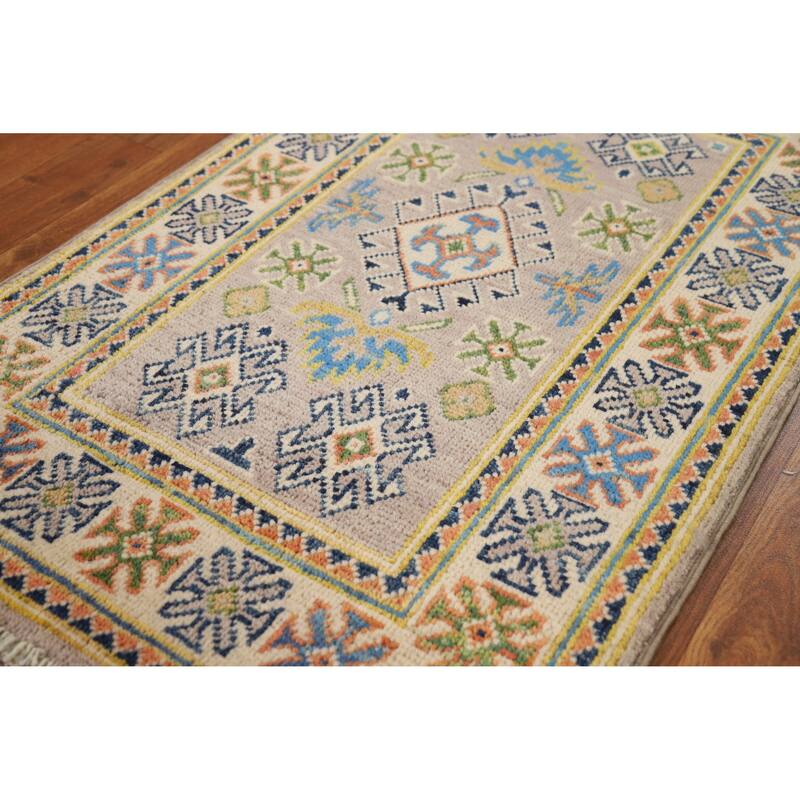 Traditional Kazak Foyer Rug Handmade Grey Wool Carpet - 2'0"x 3'0"