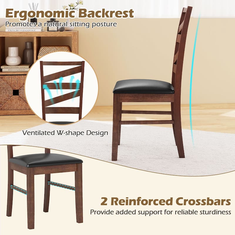 Gymax Dining Chairs Set of 2 Rubber Wood Legs Faux Leather Upholstered