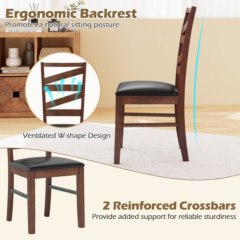 Gymax Dining Chairs Set of 4 Rubber Wood Legs Faux Leather Upholstered