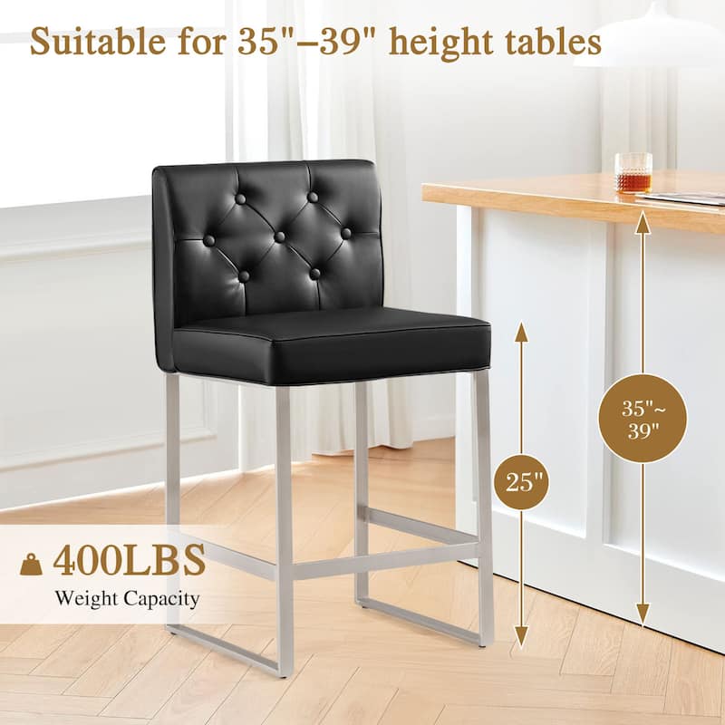 25" Faux Leather Upholstered Counter Height Bar Stools - 36.6"H x 18.9"W x 20.3"D