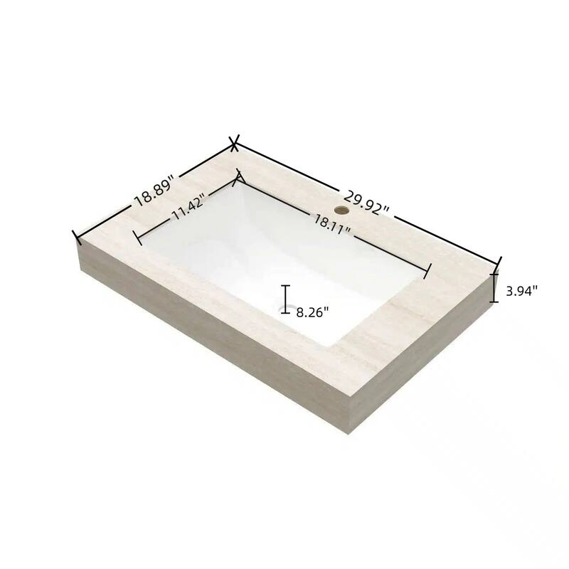 30" Sintered Stone Countertop & Ceramic Basin, NO Cabinet, NO Faucet and Sink Cover