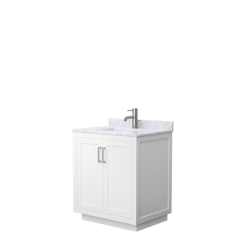 Miranda Single Vanity Set, White Carrara Marble Top, No Mirror - 30-Inch Single - White, Nickel Trim, White Carrara Marble Top