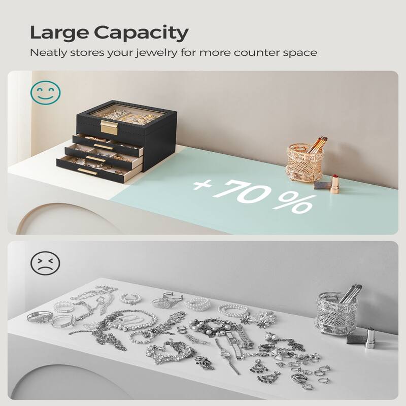 Modern Jewelry Organizer with Multiple Drawers Glass Top and Velvet Interior for Storage