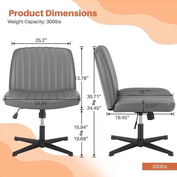 dimension image slide 3 of 10, Desk Chairs. Cross Legged Office Task Armless Wide Vanity Makeup Chair Computer Chairs for Home Office