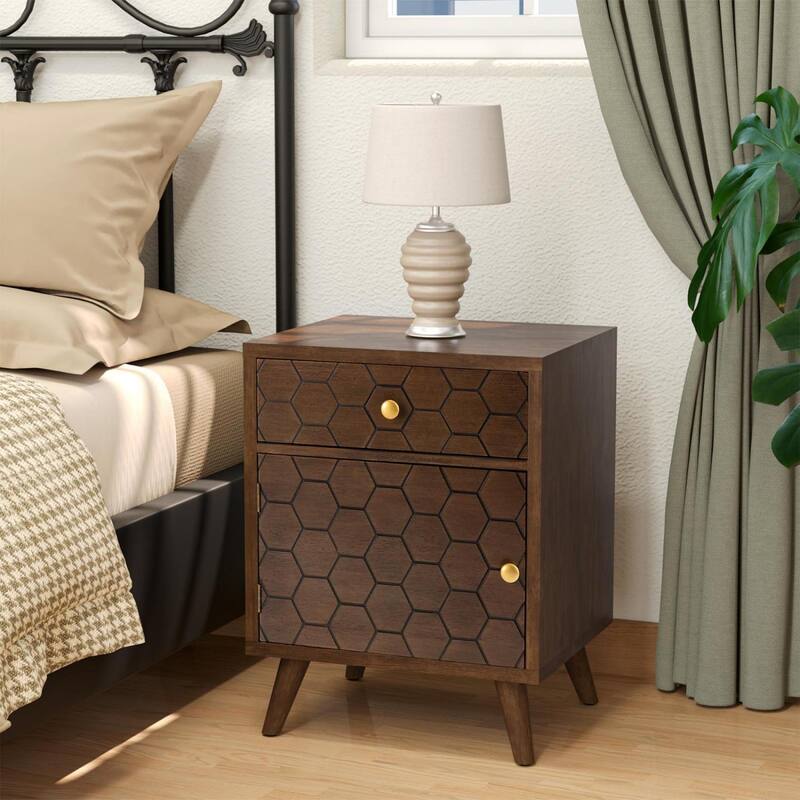 COSIEST Vintage Accent Nightstand End Table w Chest, Drawer
