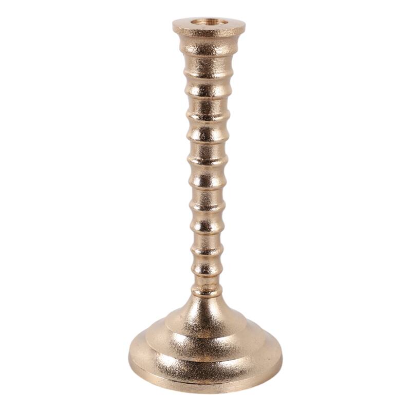 Aluminum Modern Taper Holder Sculpted Spiral Stem Textured Round Base