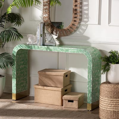 Didrika Modern Bohemian Seafoam Green Mother of Pearl Console Table