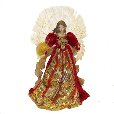 Kurt Adler 18-inch Red and Gold Multi-colored LED Fiber-Optic Angel Treetop - 18"