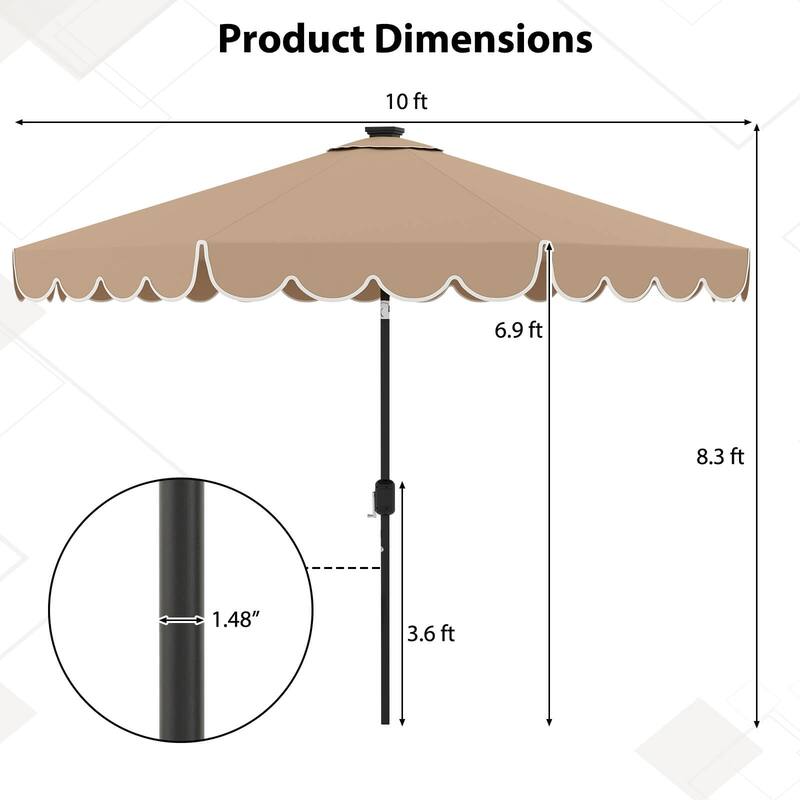 Costway 10 FT Solar Patio Umbrella with 24 LED Lights 8 Ribs & Tilt