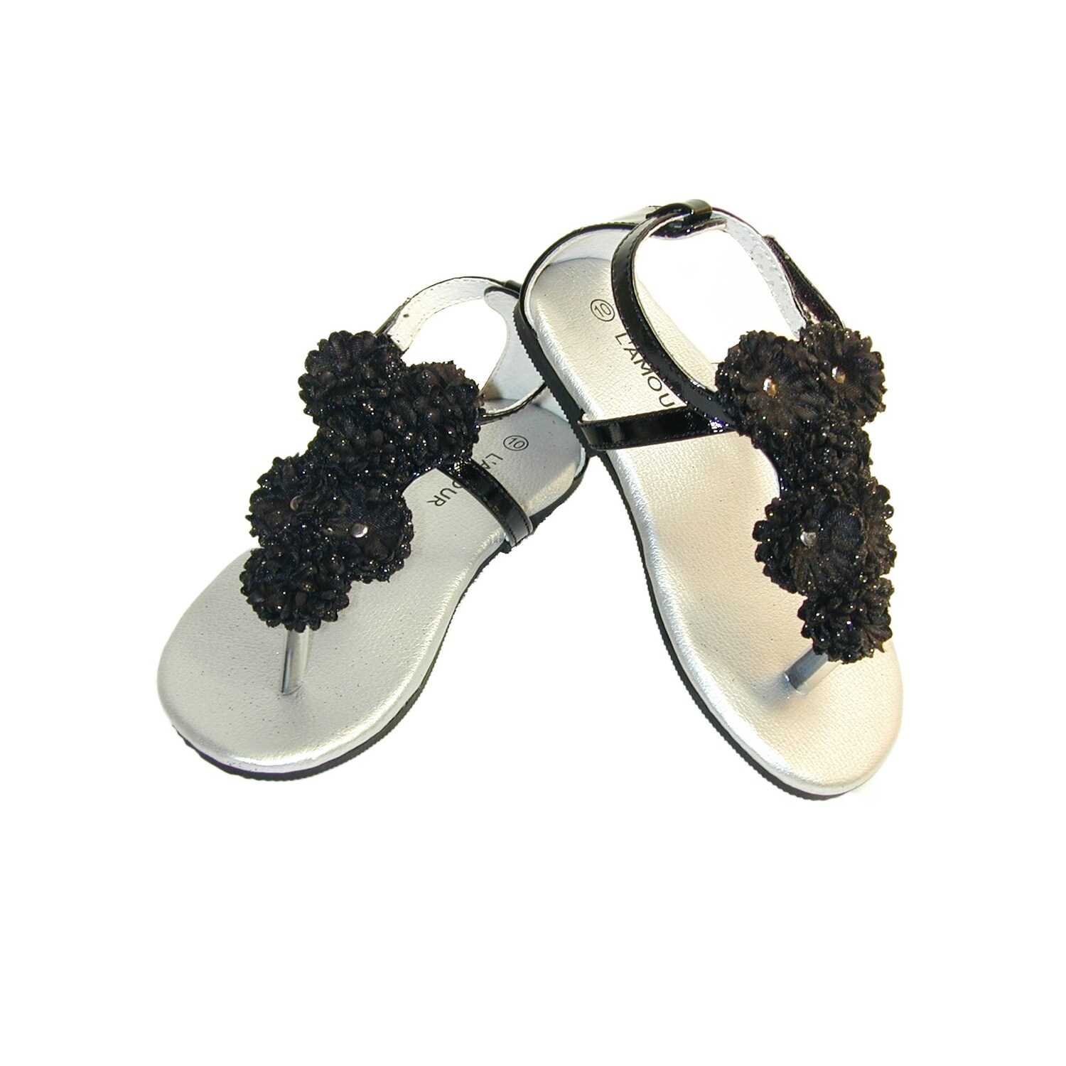 black flower flip flops