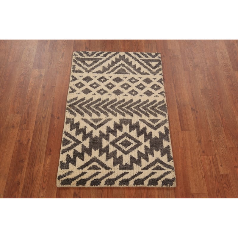 Geometric Moroccan Oriental Foyer Rug Hand-Knotted Wool Carpet - 2'0"x 3'0"