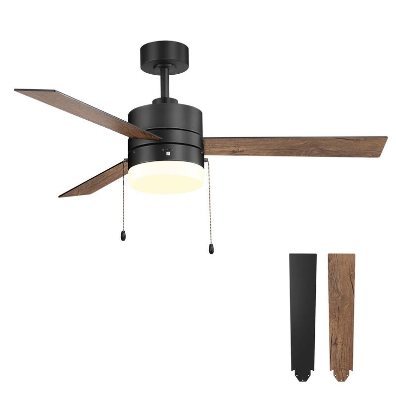 52" Traditonal Ceiling Fan with Light and Pull Chain (3 Reversible Blades)