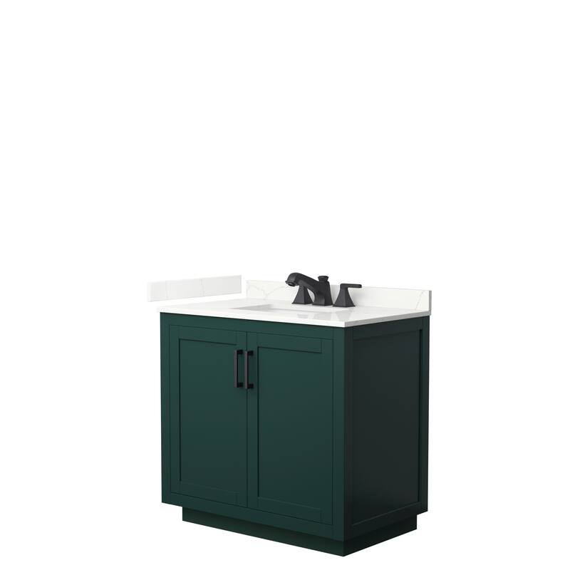 Miranda 36-inch Single Vanity, Quartz Top - Green, Black Trim, Giotto Quartz Top