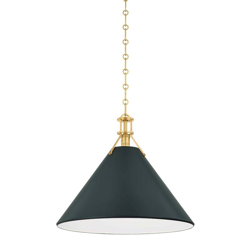 Hudson Valley Lighting MDS352L Painted No. 2 21" Wide Pendant - Aged Brass / Soft Studio Green