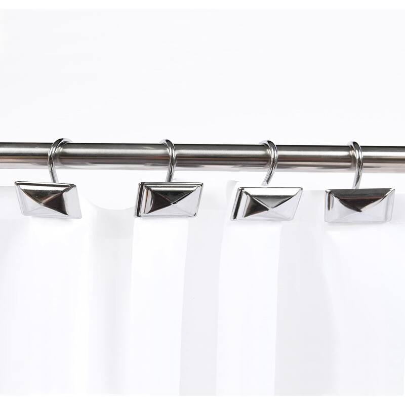12 Piece Set - Chrome Heavy Duty Shower Rectangle Curtain Hooks Rings Rustproof Metal - Chrome