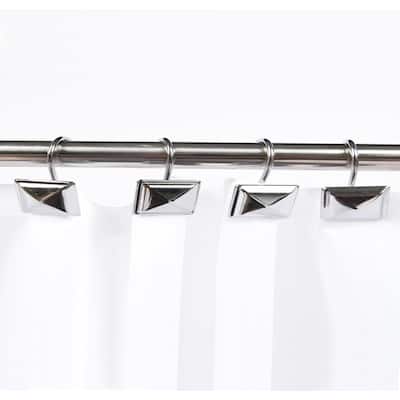 12 Piece Set - Chrome Heavy Duty Shower Rectangle Curtain Hooks Rings Rustproof Metal