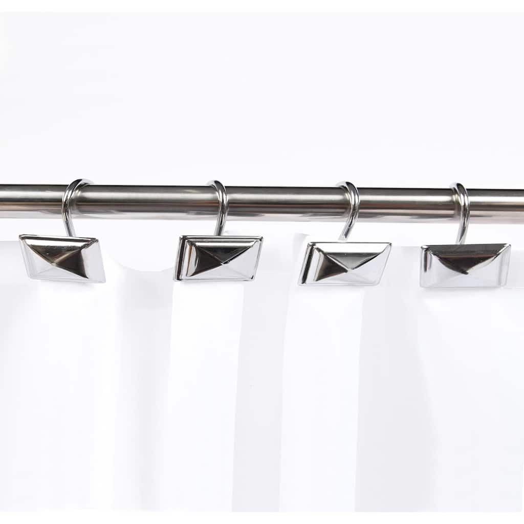 12 Piece Set - Chrome Heavy Duty Shower Rectangle Curtain Hooks Rings Rustproof Metal