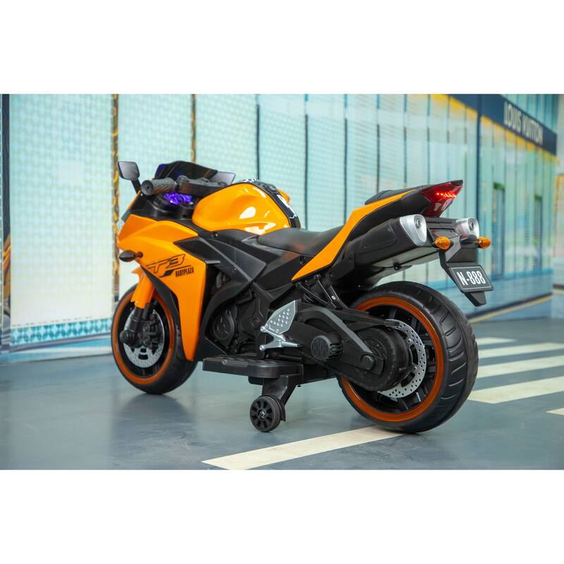 Orange Electric Car for Kids with Training Wheels, Electric Motorcycle Toy with Charge Display, Battery Powered Electric Car