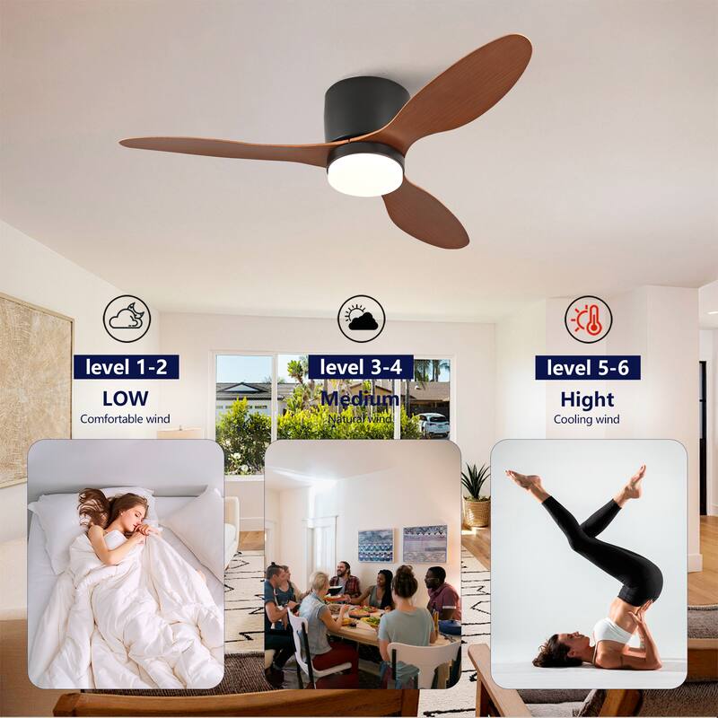 42-inch Ceiling Fan with Light, Ultra-Slim Flush-Mount Design, 3 ABS Plastic Blades, Remote Control Included