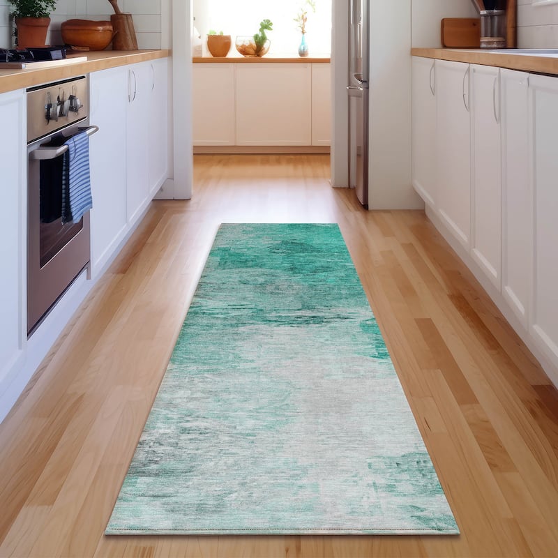 Premium Washable Super Soft Watercolor Mayfield Rug - Teal - 2' 3" x 7' 6"