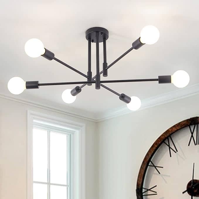 6-Light Modern Semi Flush Ceiling Lights for Bedroom Study Living Room - Black