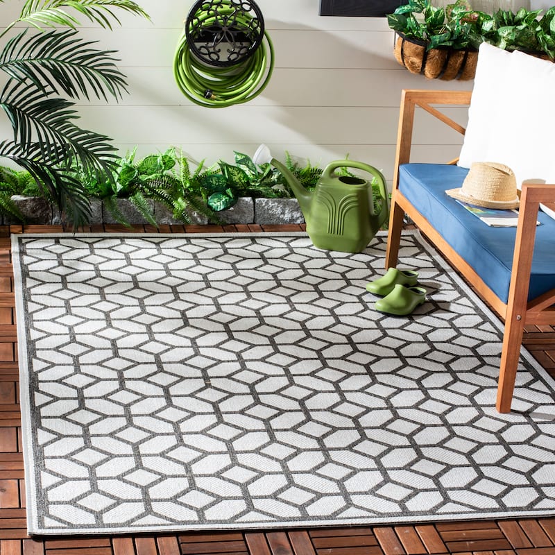 SAFAVIEH Beach House Annemari Indoor/ Outdoor Waterproof Patio Backyard Rug - 4' x 6' - Light Grey/Charcoal
