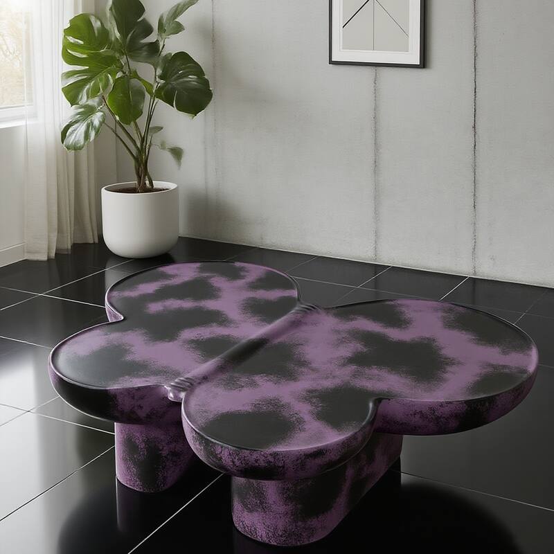 Butterfly-Shaped Coffee Table Sofa Side Table, Center Table Accent Table with Dynamic Flowing Design for Living Room - Purple+Black
