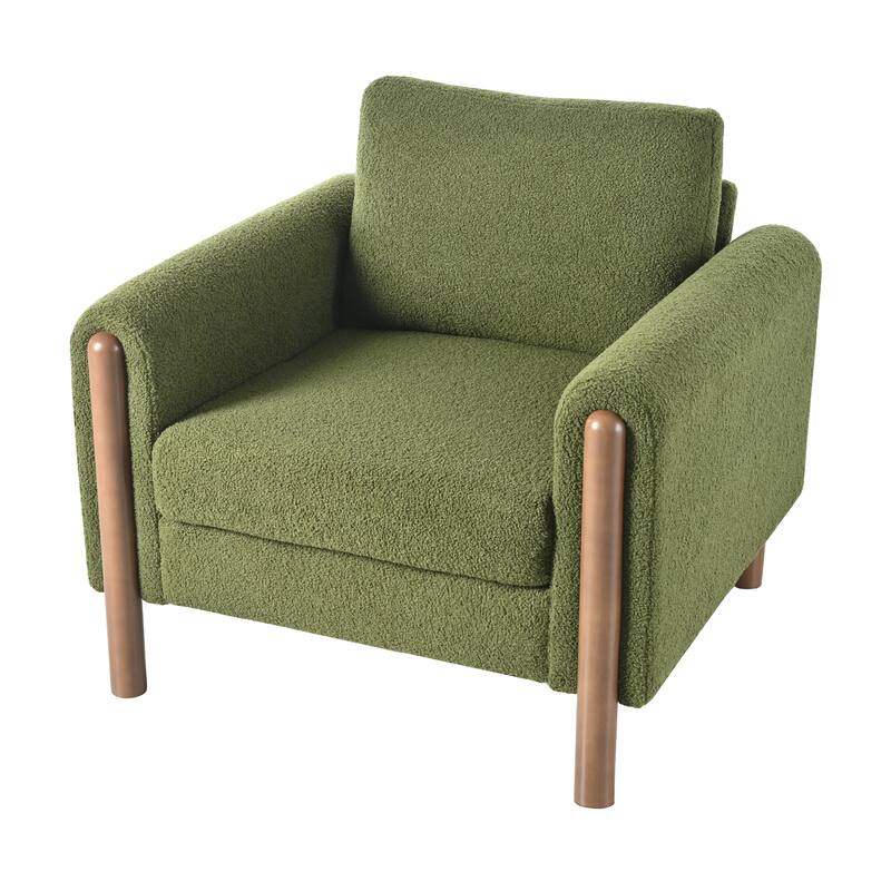 Oversized Upholstered Accent Chair, Ergonomic Single Sofa Chair, Lounge Reading Chair with Curved Armrest & Wooden Legs