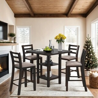 Wooden Counter Height 5-Piece Dining Table Set With 4 Padded Chairs ...