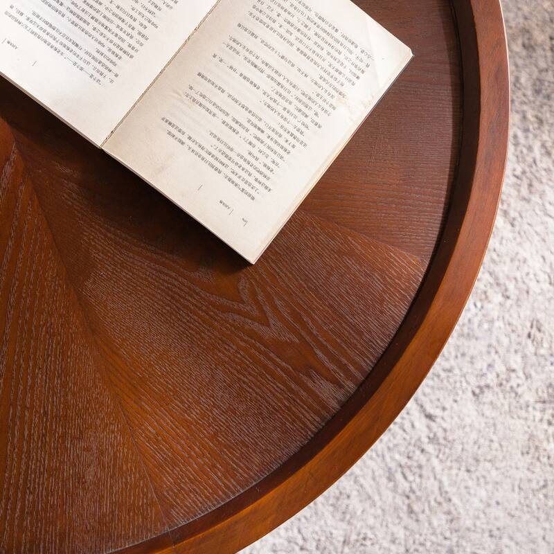 Roomfitters Round Coffee Table with Hidden Storage, Solid Wood Veneer Drum Center Table with Removable Top, Natural Wood