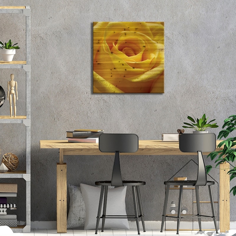 Yellow Rose Print On Wood by PhotoINC Studio - Multi-Color