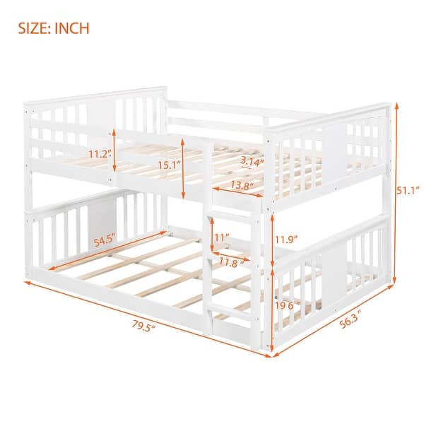 dimension image slide 0 of 2, Full Over Full Bunk Bed with Guardrails - Sturdy Pine Wood Design