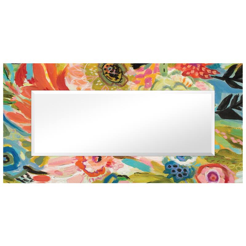 "Secret Garden Floral III" 72"x36" Rectangular Beveled Leaner Mirror on Free Floating Reverse Printed Tempered Art Glass