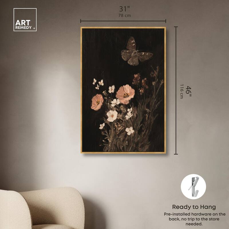 Poppy and Moth I Canvas by Art Remedy