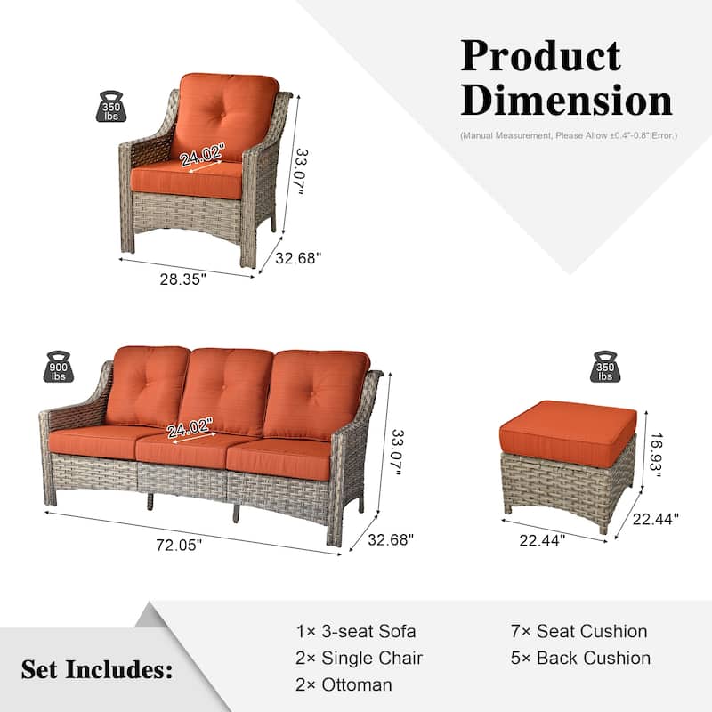 HOOOWOOO 5-piece Wicker High Back Outdoor Furniture Conversation Set