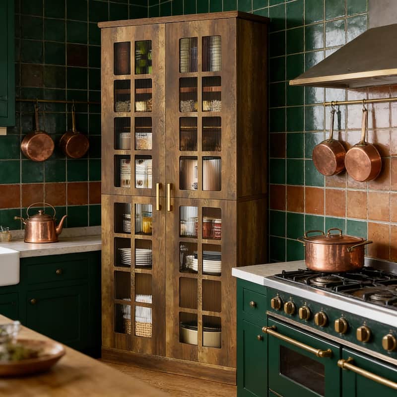 Rossetta Spacious Kitchen Cupboard with Adjustable Shelves and Anti-Tip Kit -  Rustic Brown