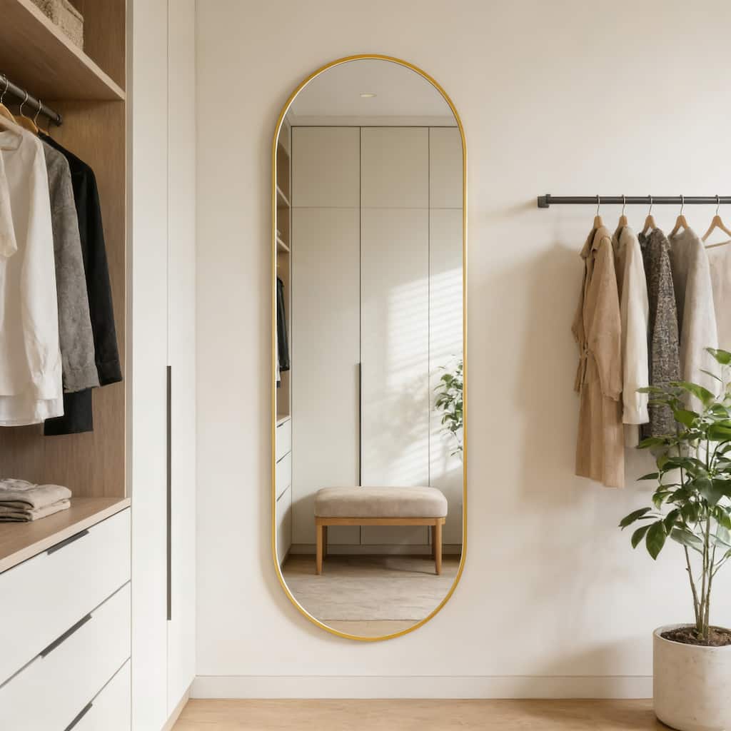 Rust-Proof Brushed Aluminum Frame Oval Full-Length Mirror