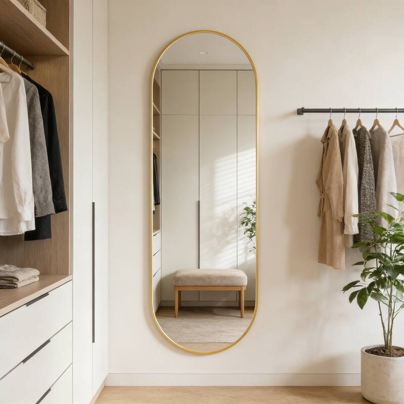 Rust-Proof Brushed Aluminum Frame Oval Full-Length Mirror - Gold