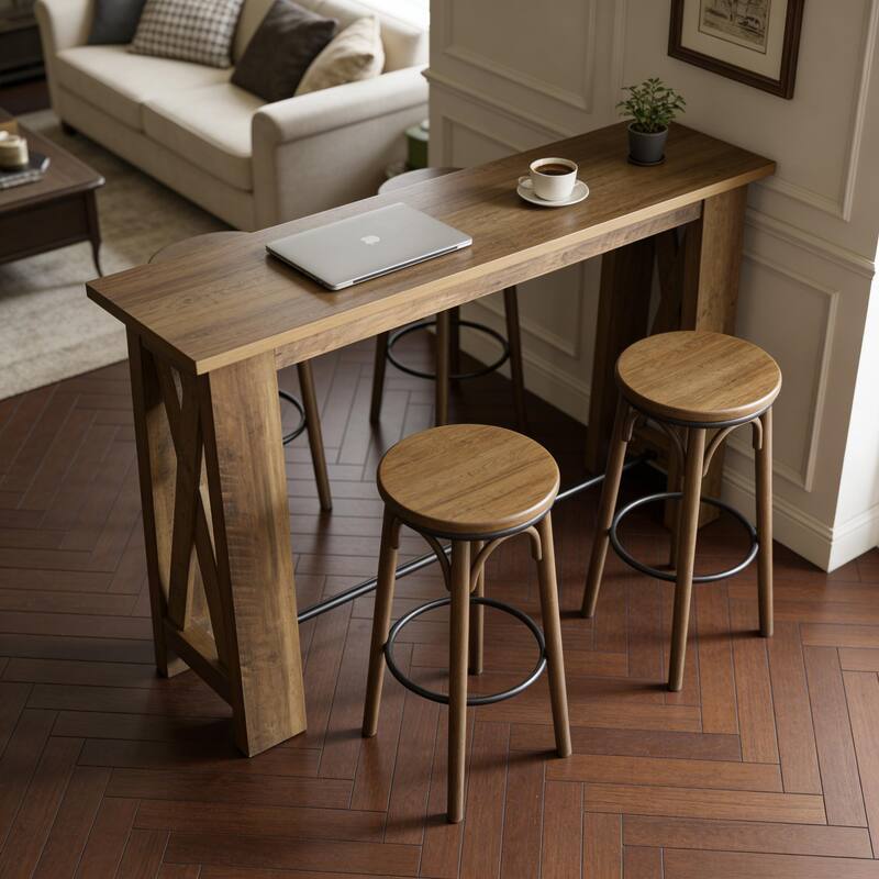 63" Bar Table, Counter Height Pub Table, Rectangular High Top Kitchen Dining Tables for Dining Room, Living Room, Bistro