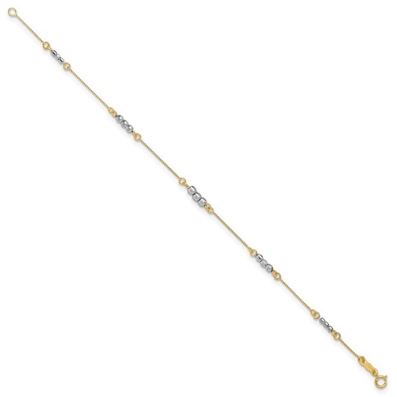 Curata 14k Two tone Gold 7.25" 3mm Mirror Beaded Bracelet