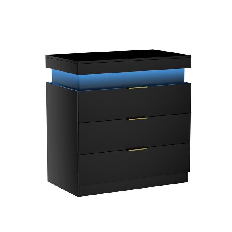 3-Drawer Nightstand with Charging Station & LED Lights