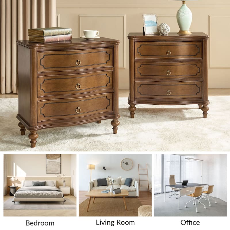 Alois Traditional 3-Drawer Nightstand with Solid Wood Spindle Legs by HULALA HOME
