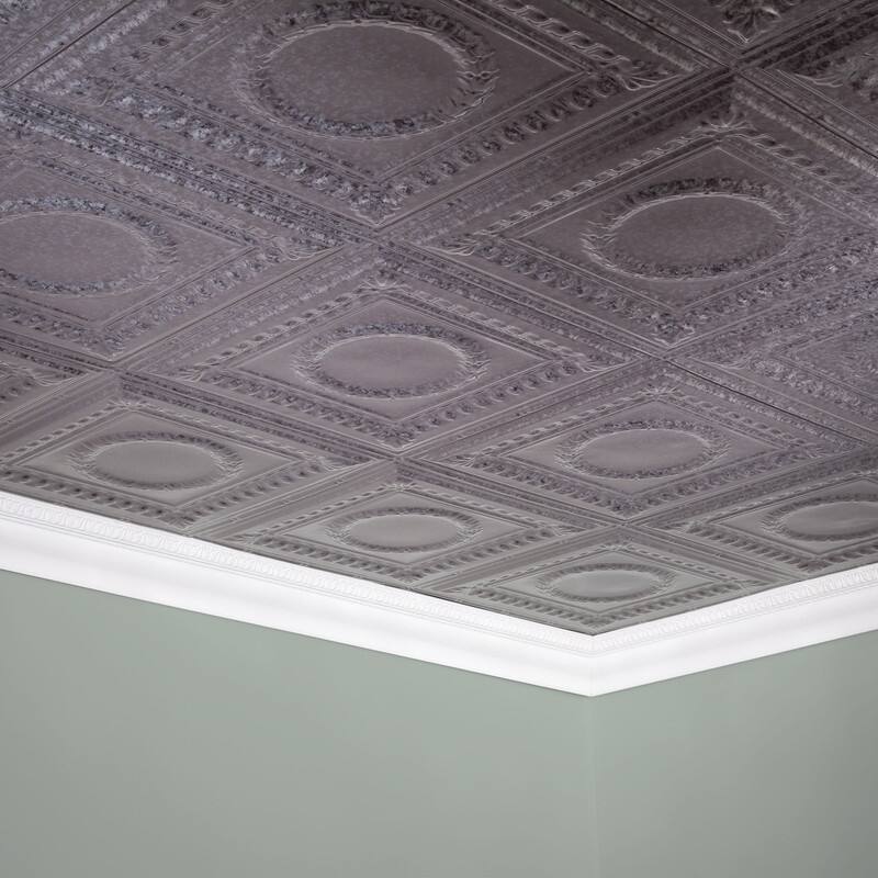 FASÄDE Rosette Decorative Vinyl 2ft x 4ft Glue Up Ceiling Panel in Galvanized Steel (5 Pack)