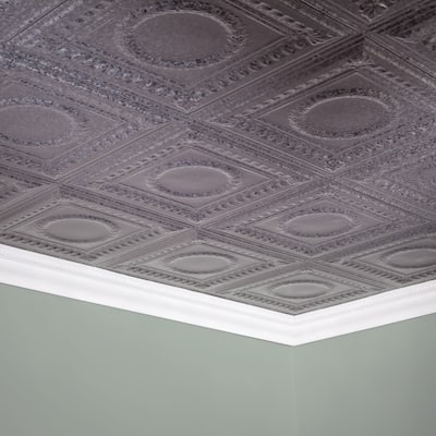 FASÄDE Rosette Decorative Vinyl 2ft x 4ft Glue Up Ceiling Panel in Galvanized Steel (5 Pack)