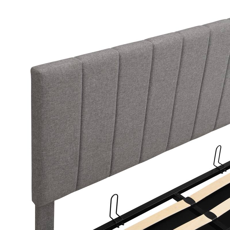 Upholstered Platform Bed with Gas Lift up Storage & Tufted Headboard