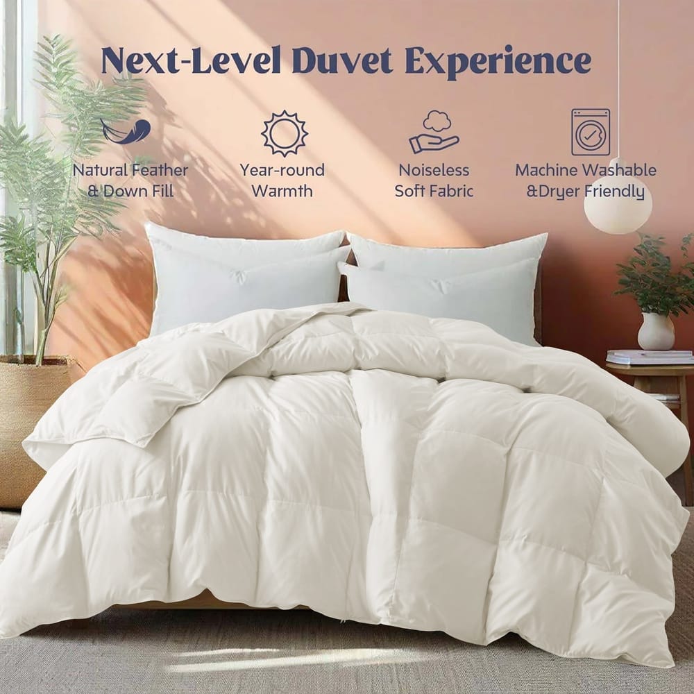 All Season Lightweight & Medium Weight White Goose Feather Down Comforter Duvet Insert